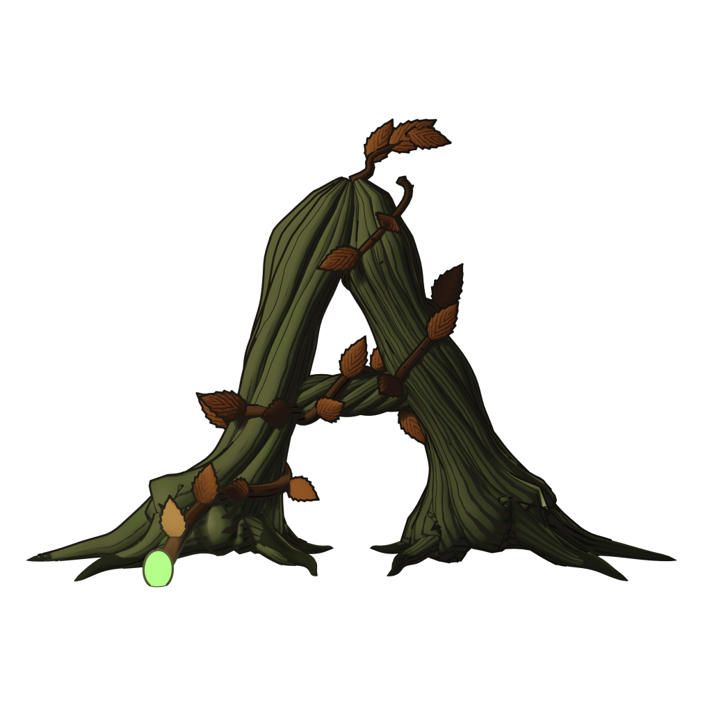 The letter A grown from twisted roots